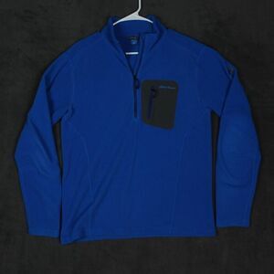 Eddie Bauer Pullover Mens Medium Blue 1/4 Zip Fleece Jacket Outdoor Adventure